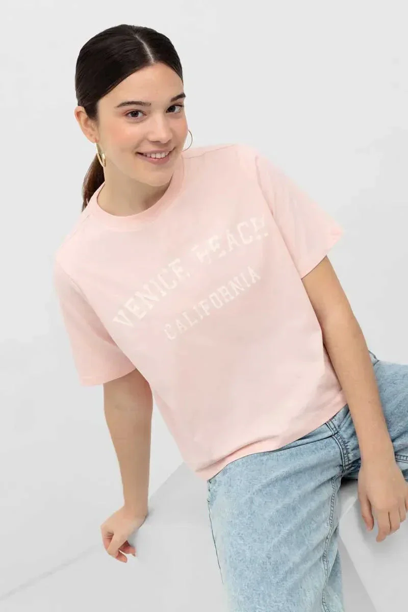 PRINTED T-SHIRT FOR WOMEN - PINK