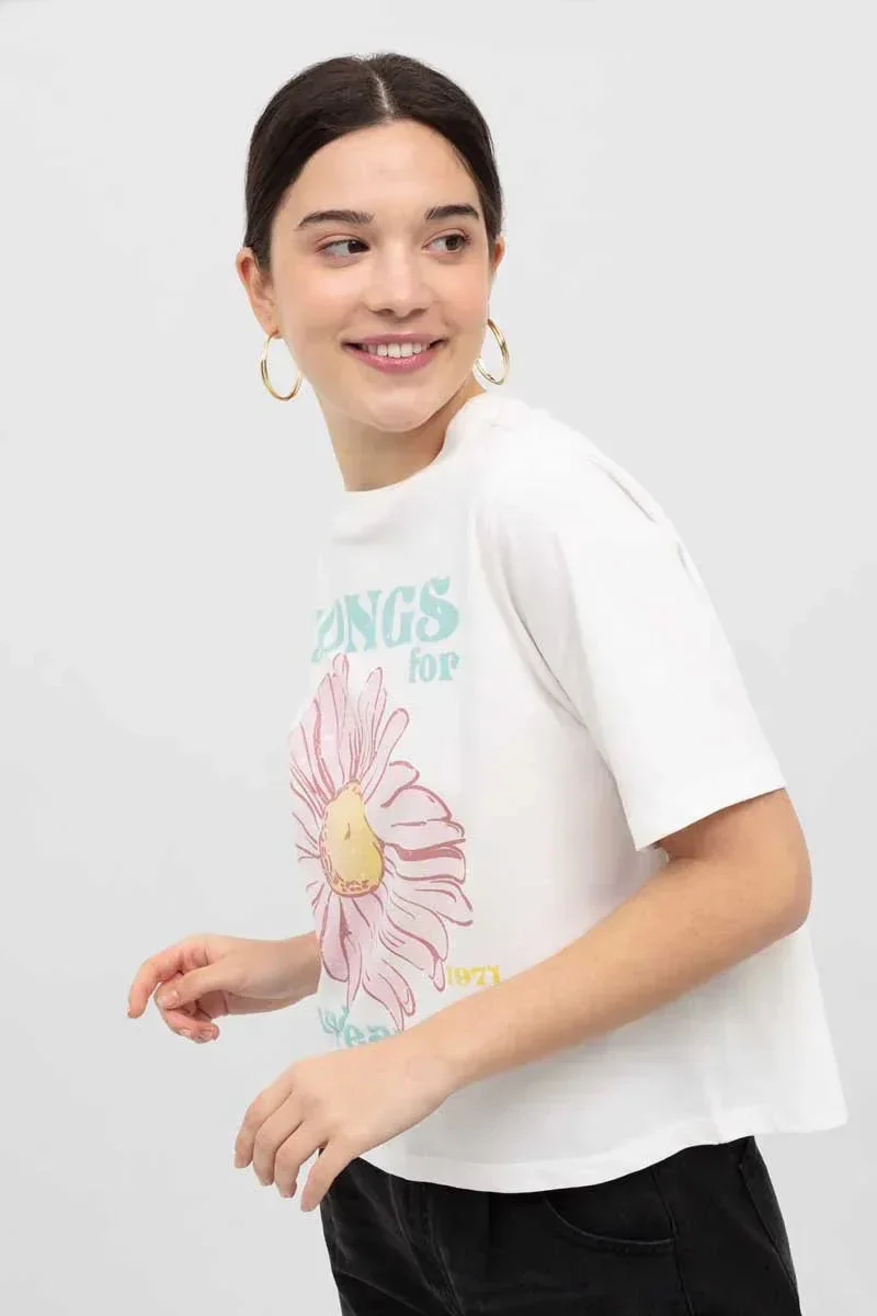 PRINTED T-SHIRT FOR WOMEN - WHITE