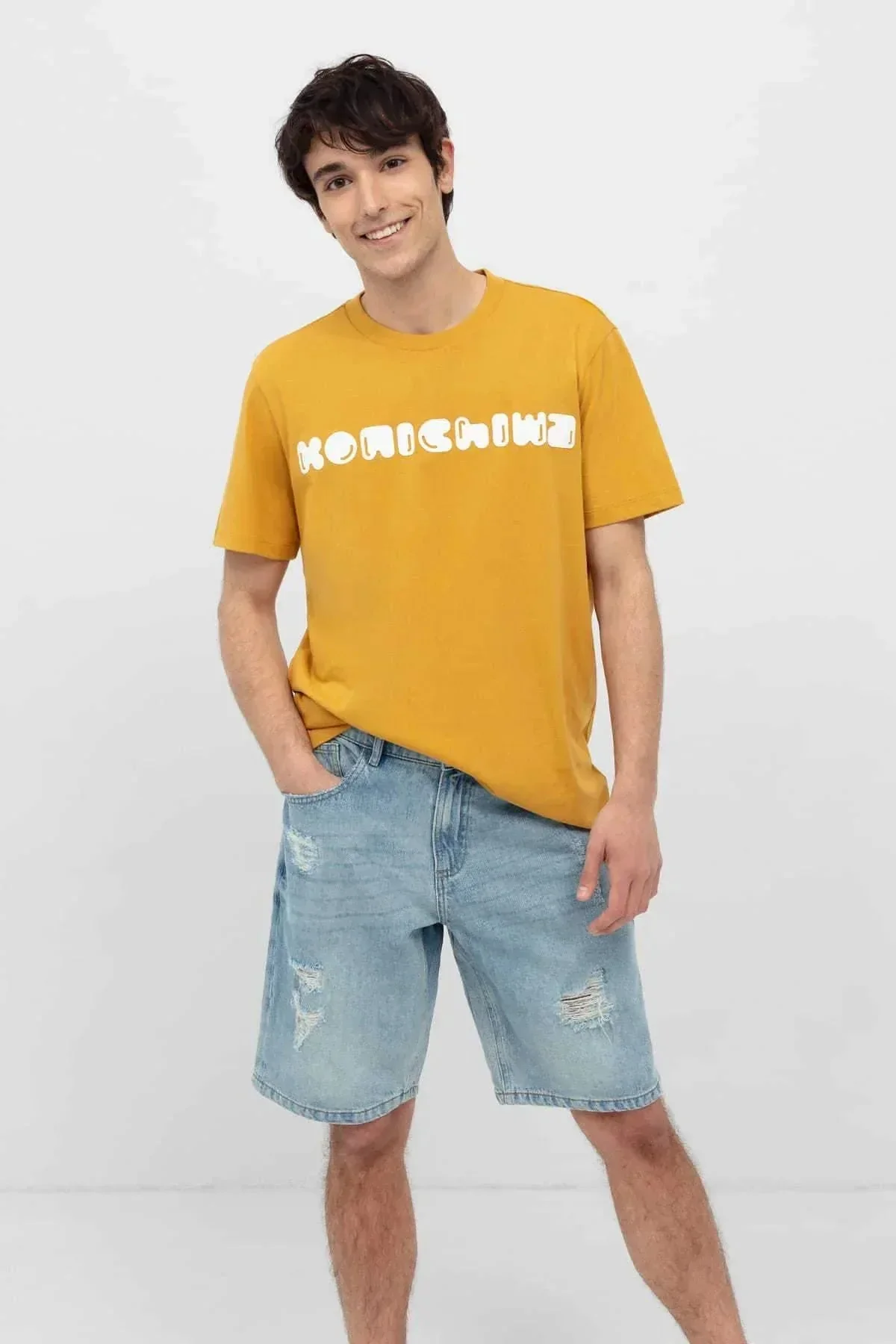 PRINTED T-SHIRT FOR MEN - MUSTARD