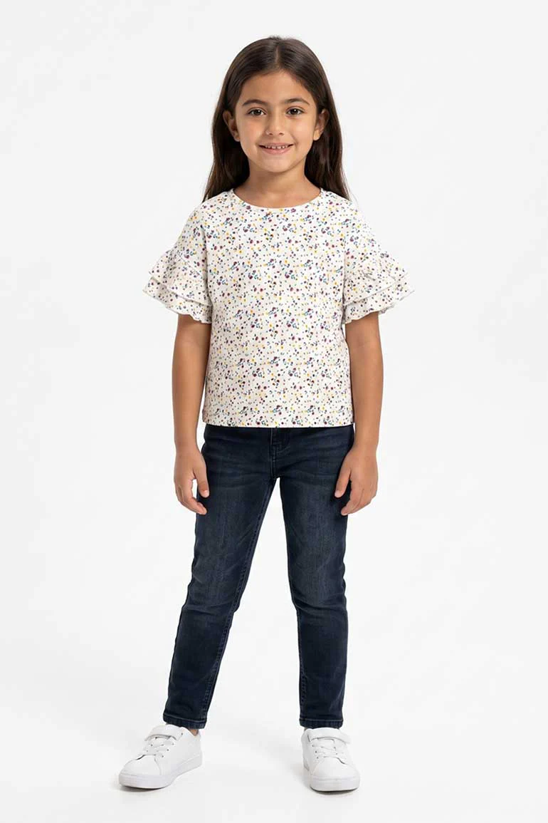 PRINTED RUFFLE SLEEVES BLOUSE FOR GIRLS