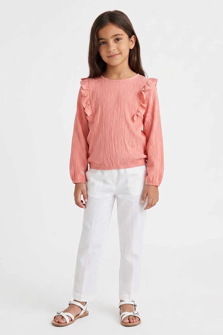 RUFFLE DETAIL TEXTURED BLOUSE FOR GIRLS