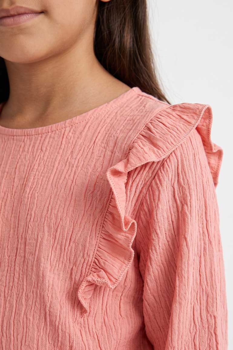 RUFFLE DETAIL TEXTURED BLOUSE FOR GIRLS - Image 2
