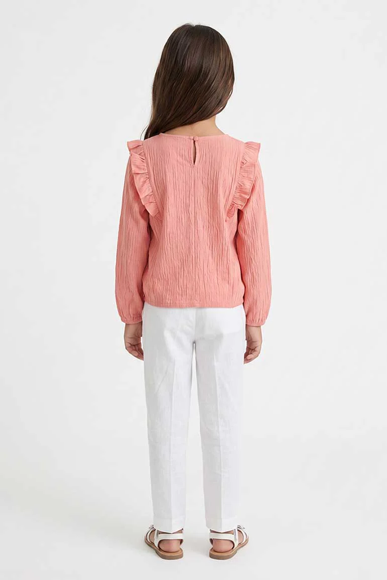 RUFFLE DETAIL TEXTURED BLOUSE FOR GIRLS - Image 3