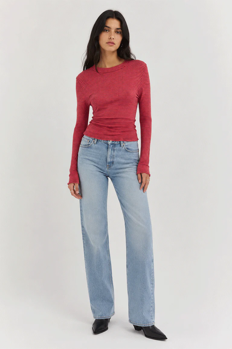 STRIPE RIBBED LONG SLEEVE T-SHIRT FOR WOMEN