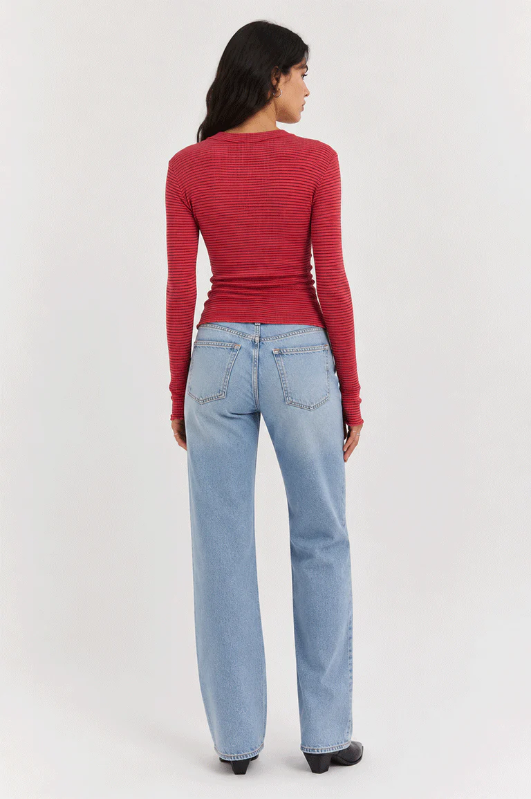 STRIPE RIBBED LONG SLEEVE T-SHIRT FOR WOMEN - Image 3