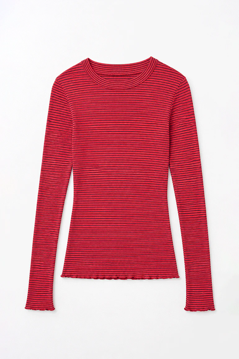 STRIPE RIBBED LONG SLEEVE T-SHIRT FOR WOMEN - Image 4
