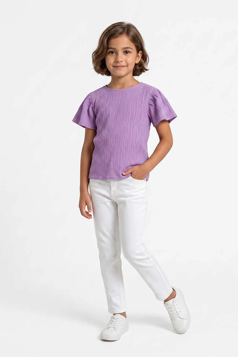 TEXTURED PUFF SLEEVES BLOUSE FOR GIRLS