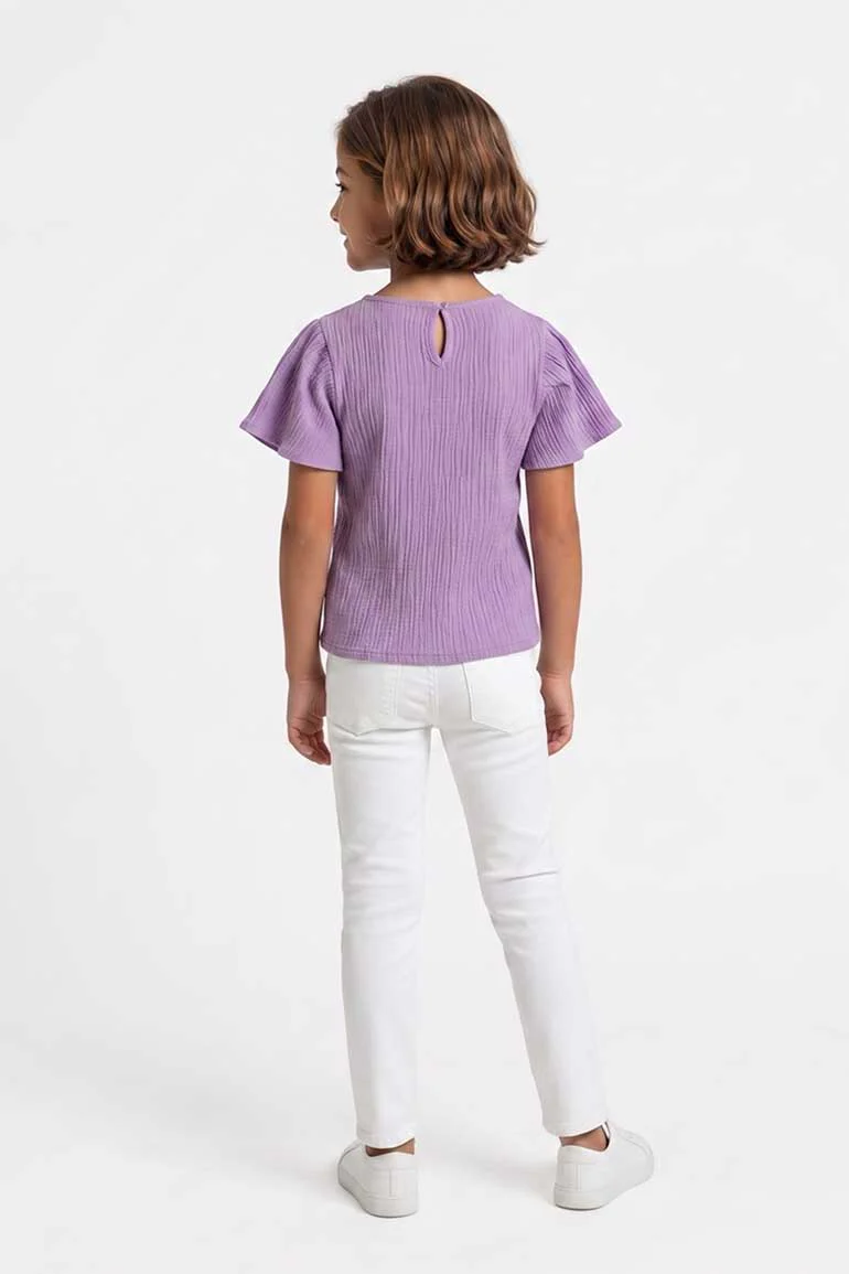 TEXTURED PUFF SLEEVES BLOUSE FOR GIRLS - Image 3