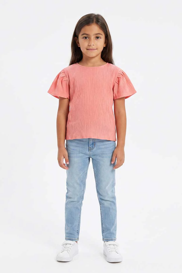TEXTURED PUFF SLEEVES BLOUSE FOR GIRLS