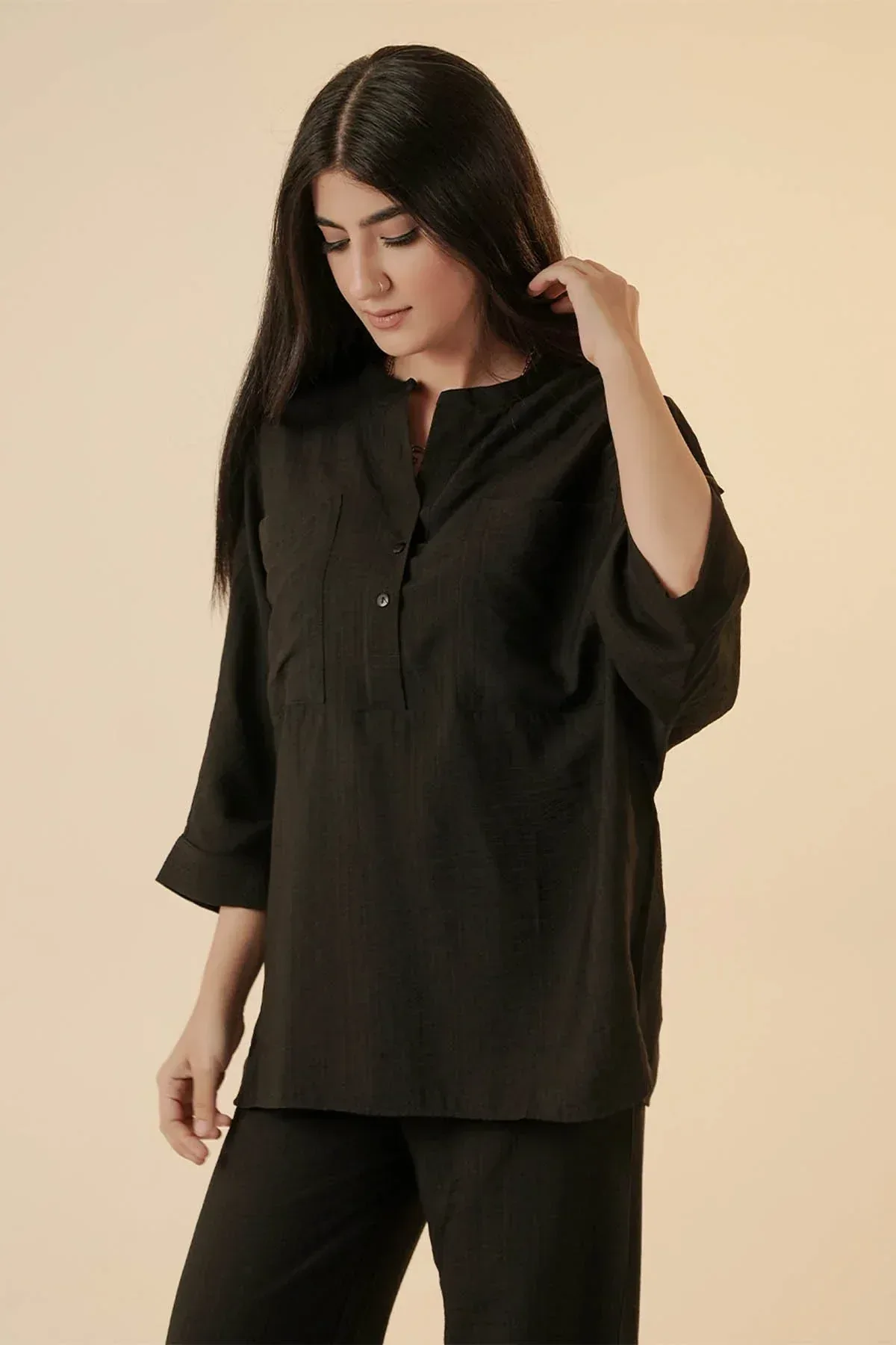 SOLID CO-ORD SET FOR WOMEN - BLACK
