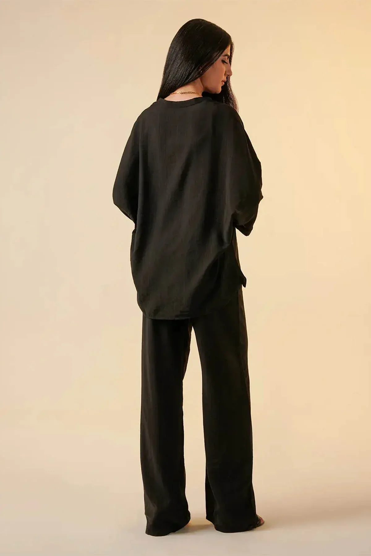 SOLID CO-ORD SET FOR WOMEN - BLACK - Image 3