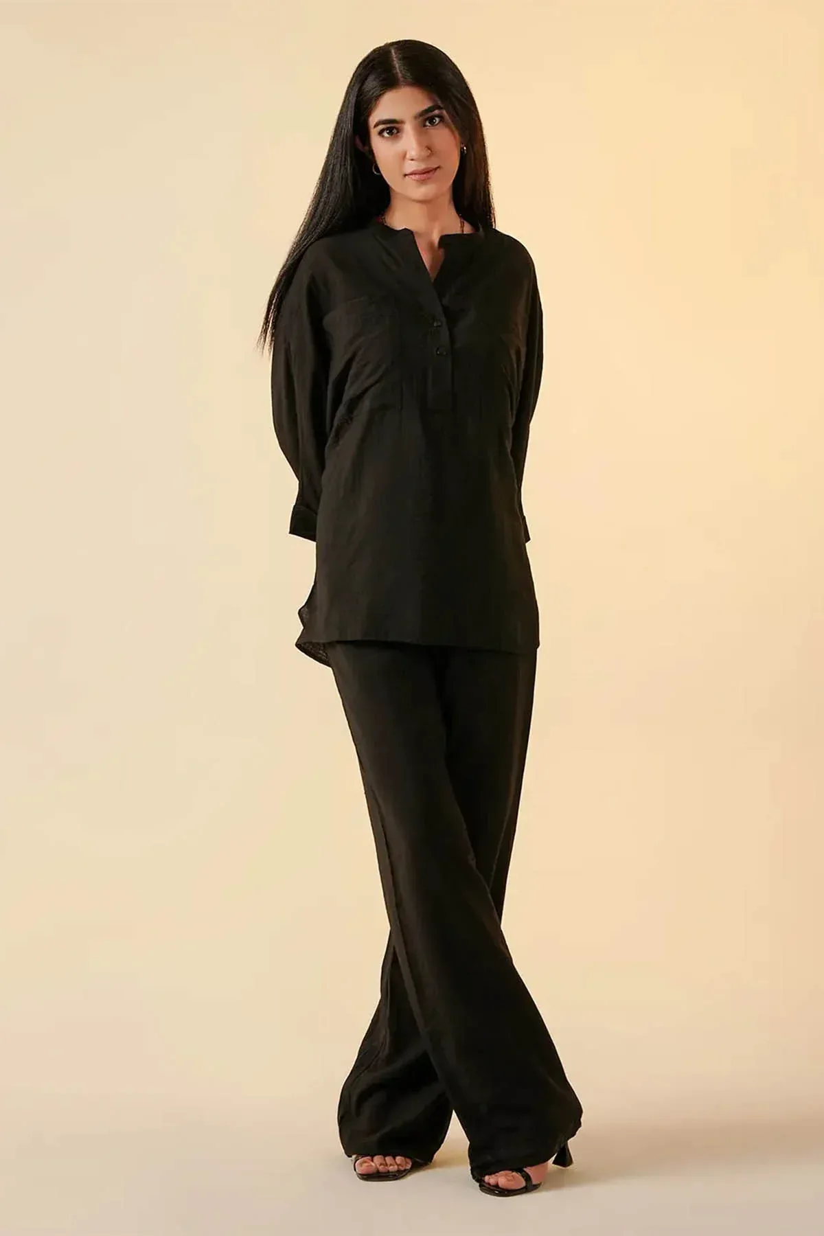 SOLID CO-ORD SET FOR WOMEN - BLACK - Image 4